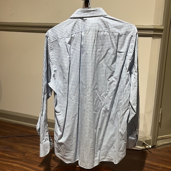Men’s blue and white Gingham Check slim J crew, French collar 16 1/2 / 35. - Picture 6 of 7